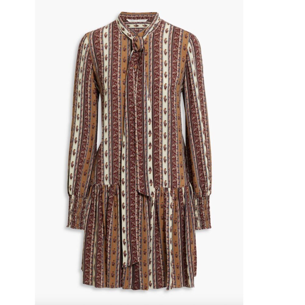 Veronica Beard Chateau Tie-neck Stripe-Floral Dress